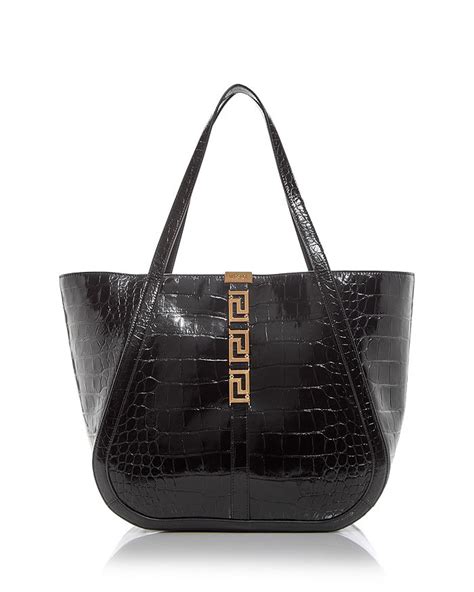 Versace Greca Goddess Croc Embossed Leather Tote